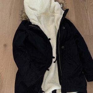 Hollister Black Utility Jacket with Cream Sherpa Lining
